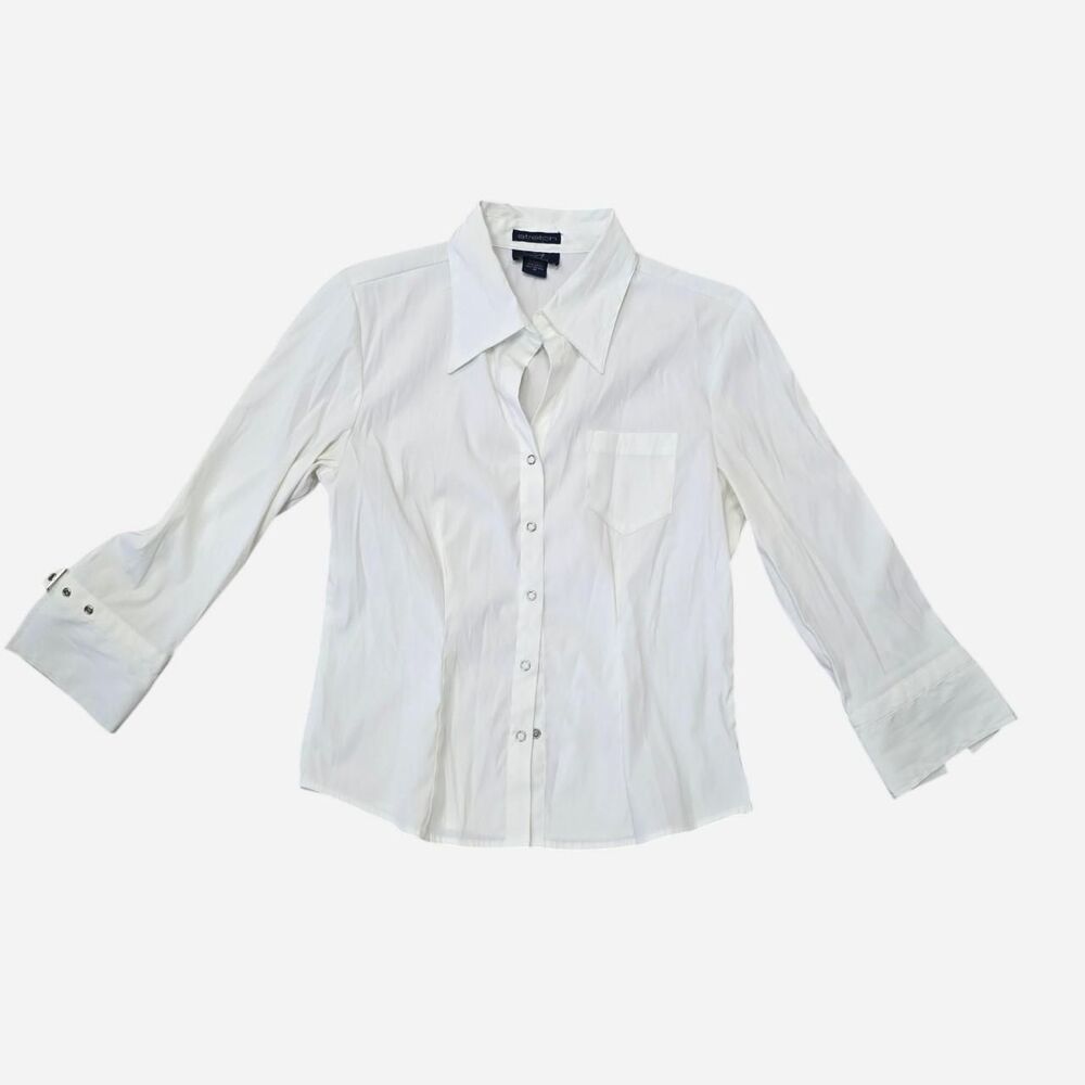 RAG Women's Size Medium White button-up blouse with buckle detail Y2K